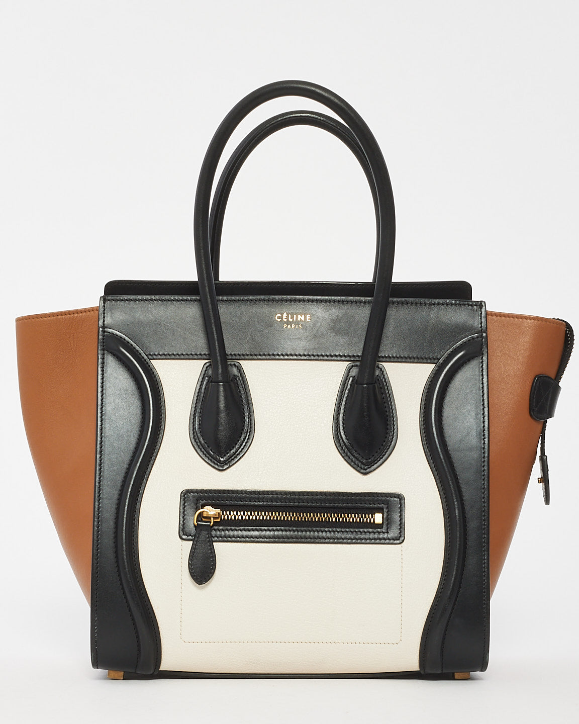 Celine Black Brown White Leather Micro Luggage Tote Bag