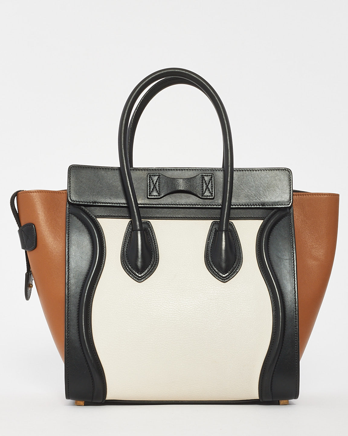 Celine Black Brown White Leather Micro Luggage Tote Bag