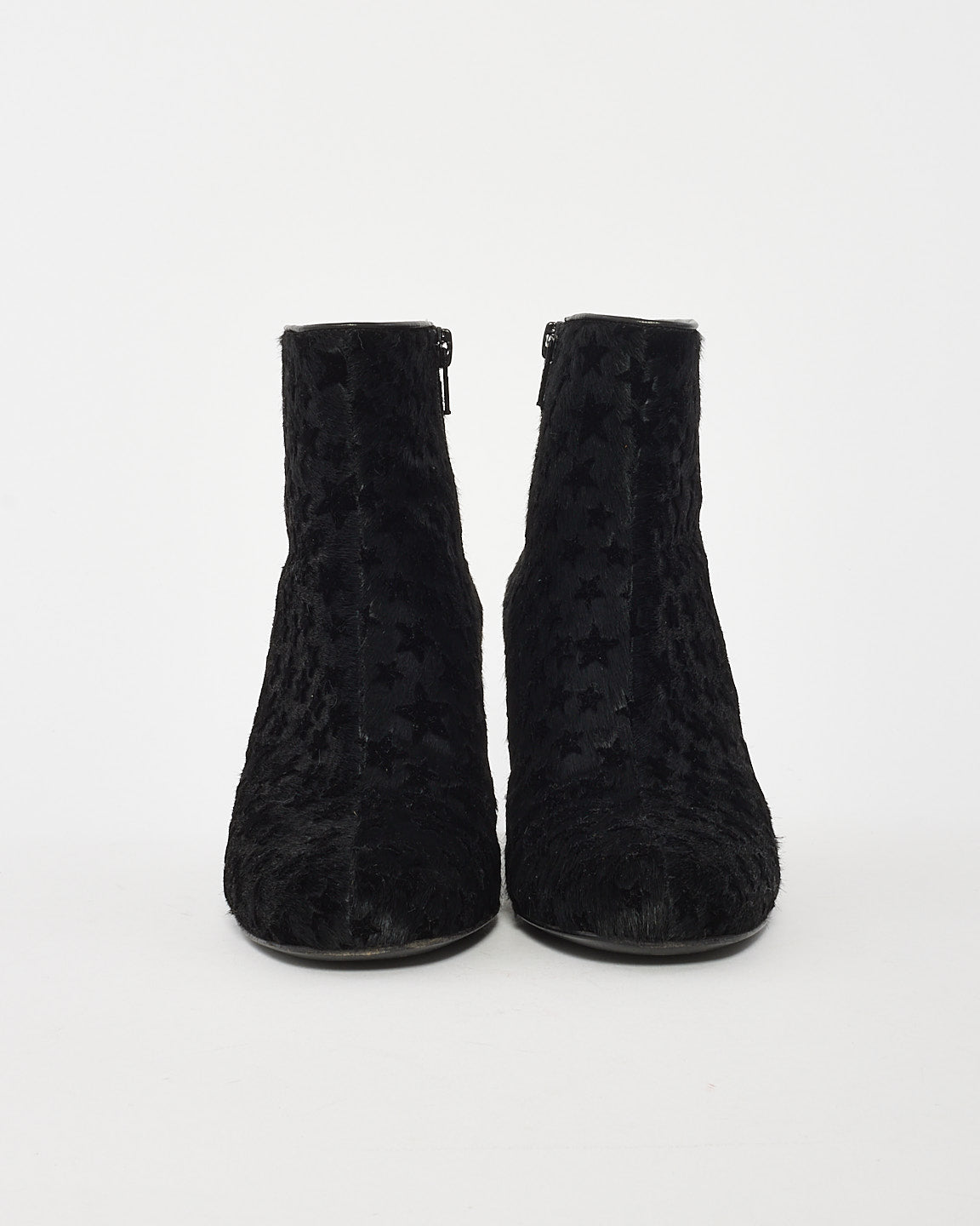 Saint Laurent Black Pony Hair Star Block Heel Bootie - 36