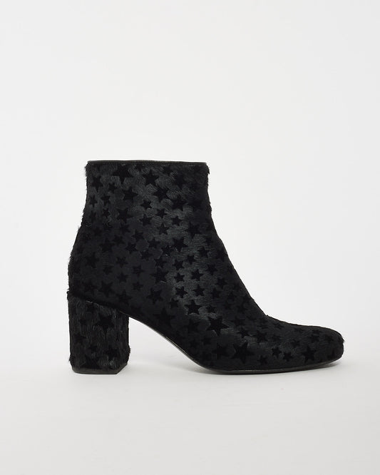 Saint Laurent Black Pony Hair Star Block Heel Bootie - 36