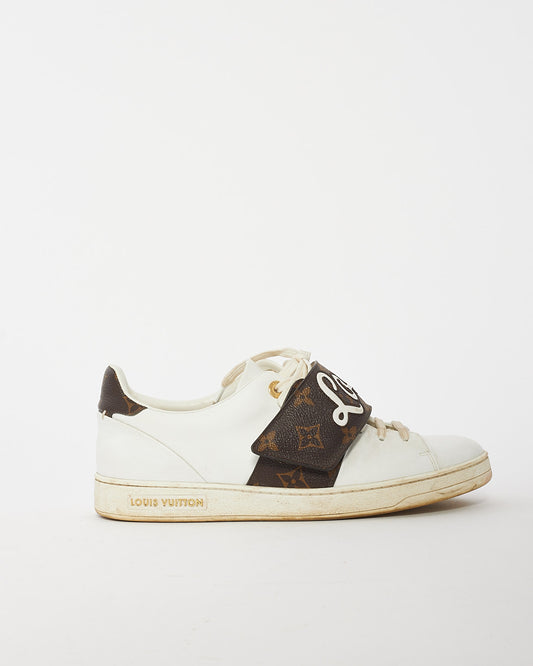 Louis Vuitton White 
Brown Leather Logo Low Top Sneakers - 39