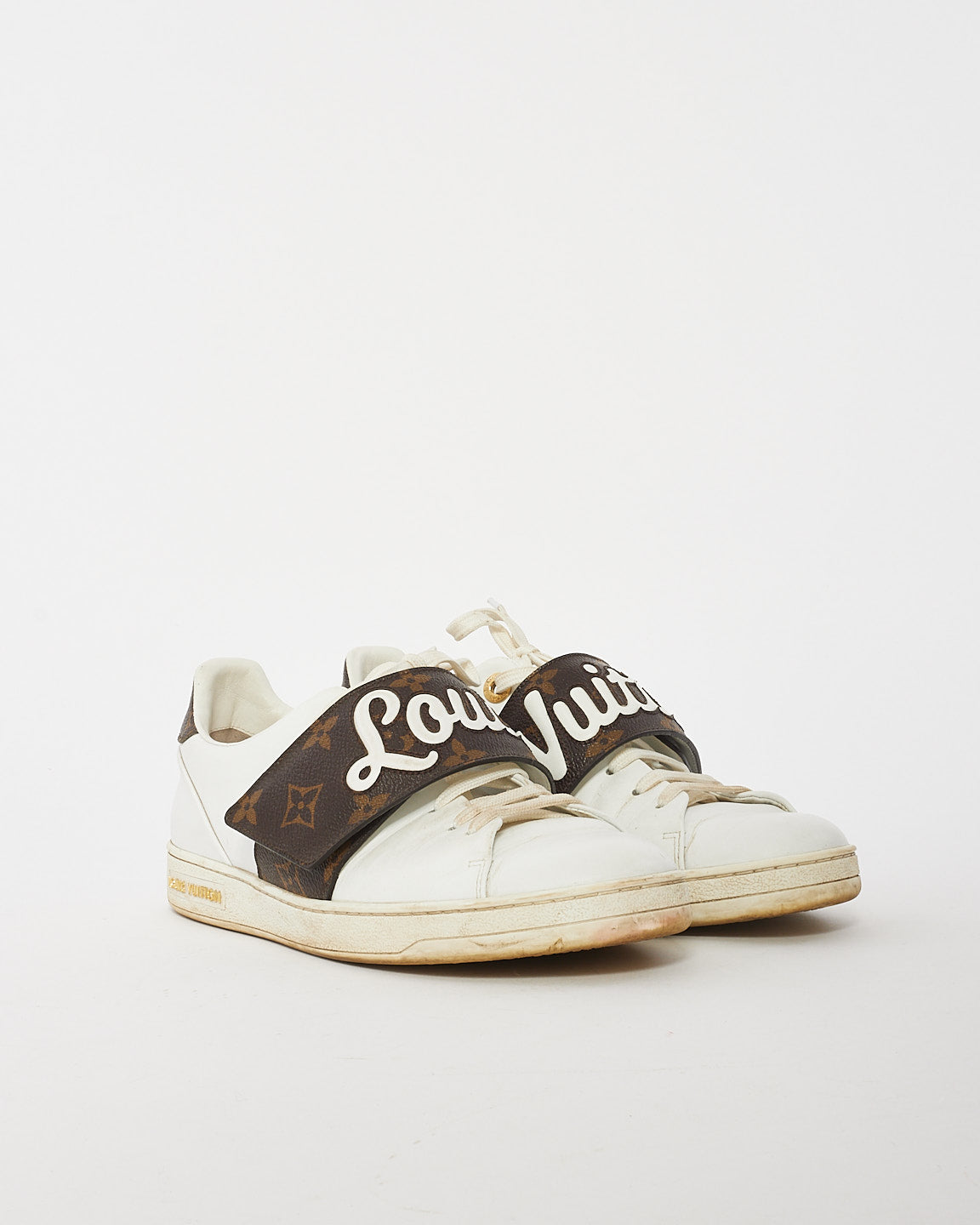 Louis Vuitton White 
Brown Leather Logo Low Top Sneakers - 39