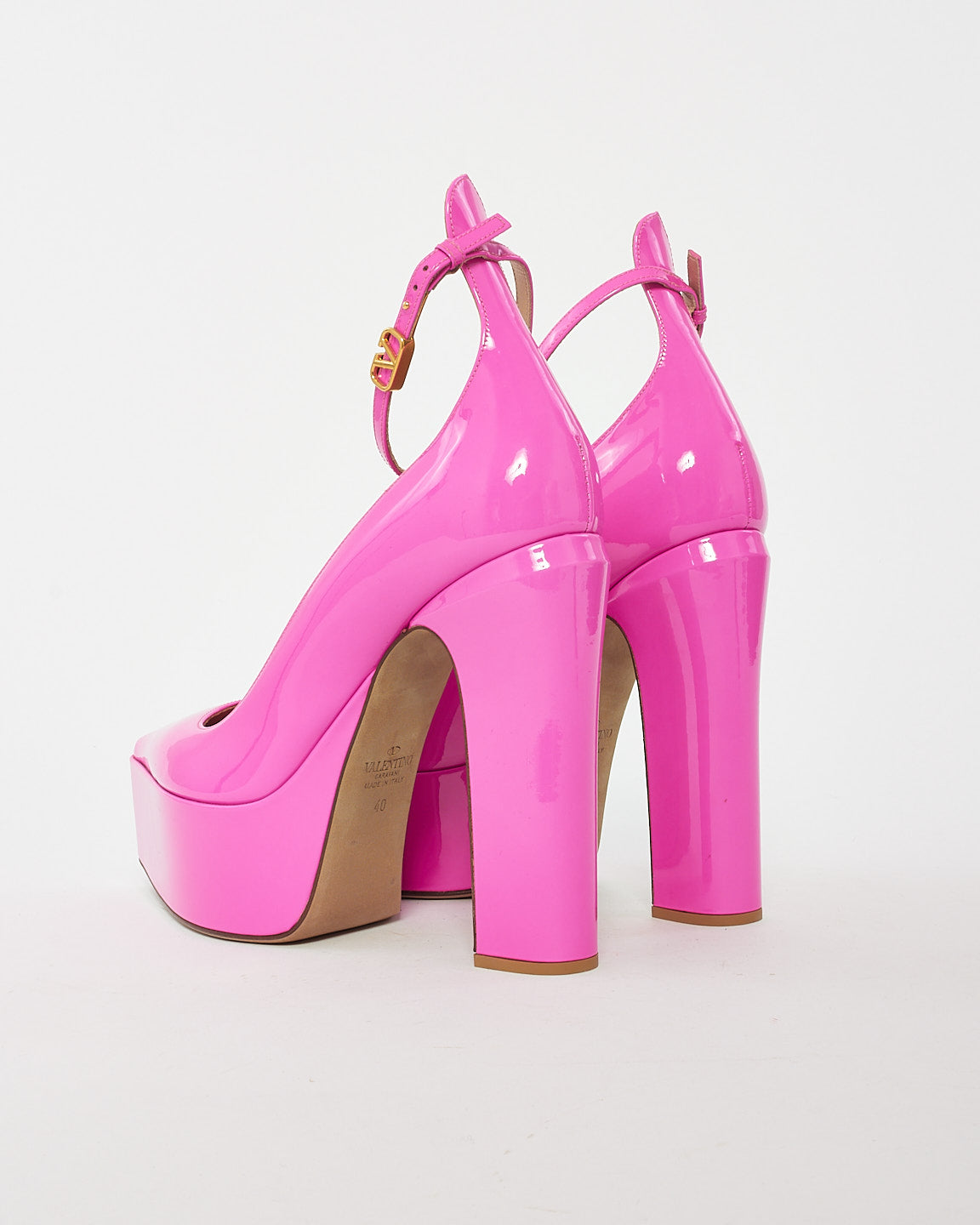 Valentino Pink Patent Leather Tan-Go Platform Pump - 40