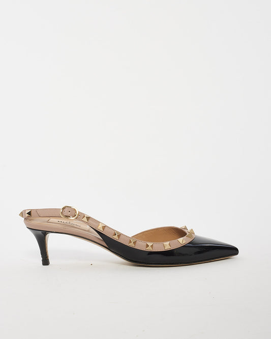 Valentino Black Patent Leather Rockstud Kitten Heel Pumps - 38.5