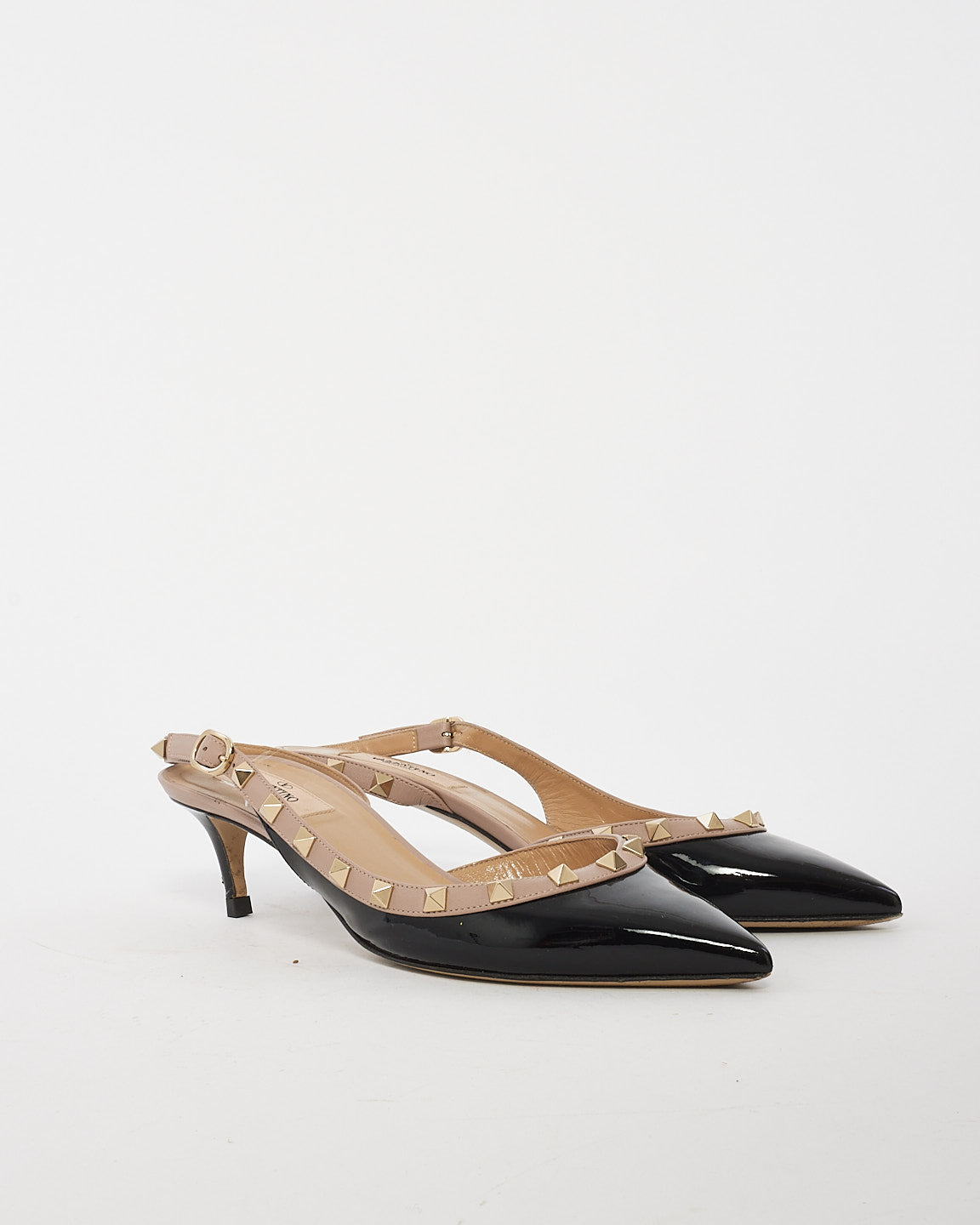 Valentino Black Patent Leather Rockstud Kitten Heel Pumps - 38.5