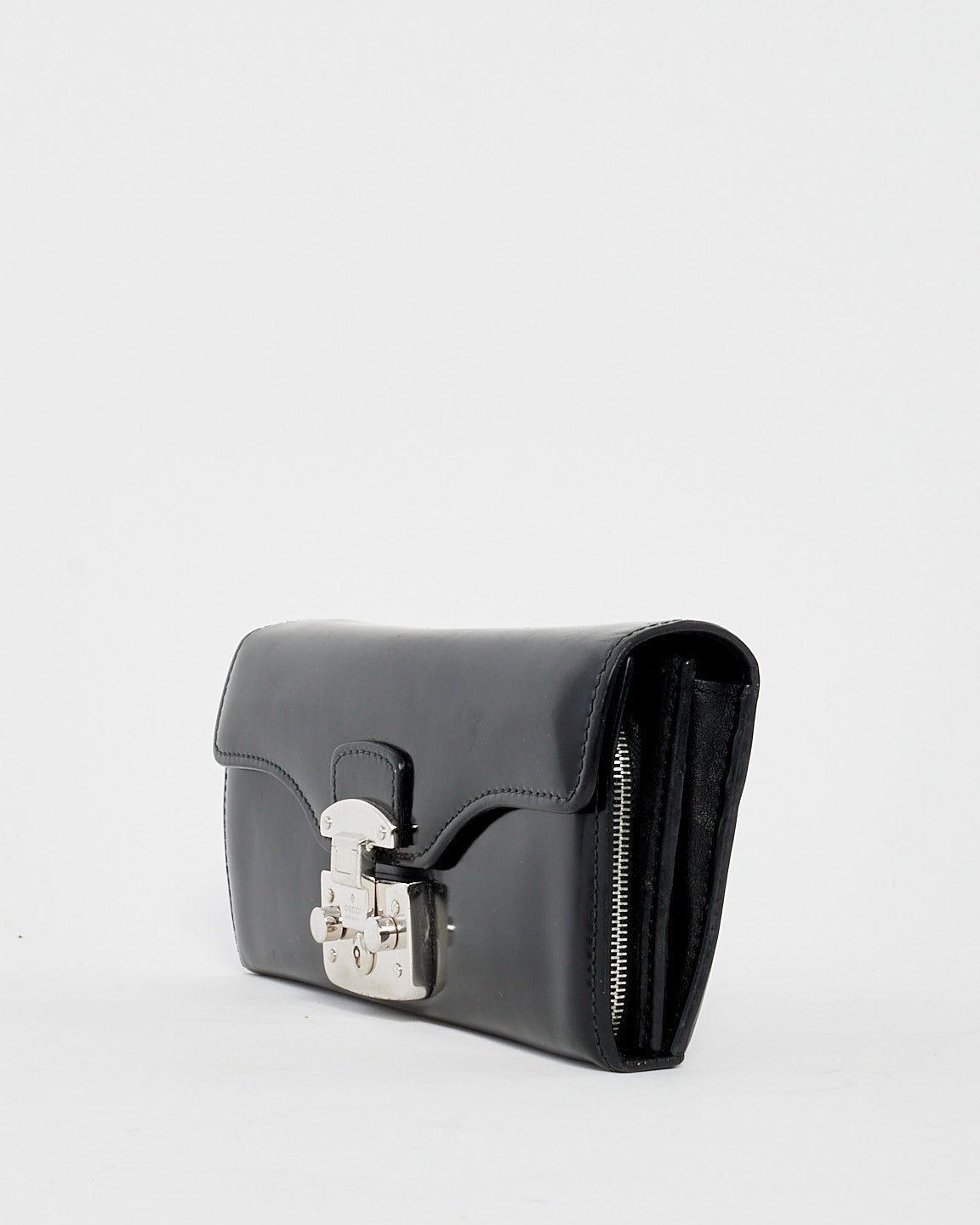 Portefeuille long Gucci en cuir noir Lady Lock sur chaîne