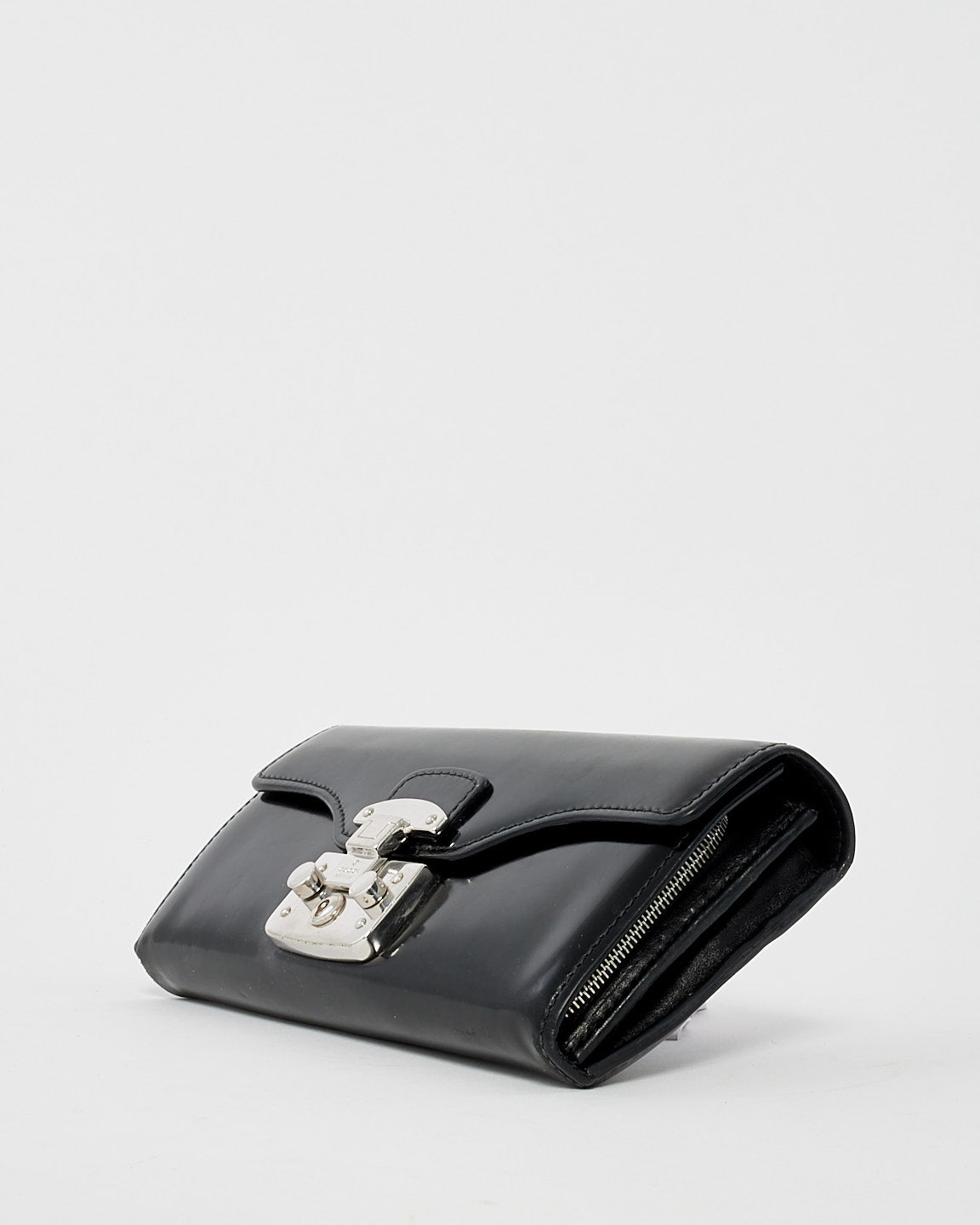 Portefeuille long Gucci en cuir noir Lady Lock sur chaîne