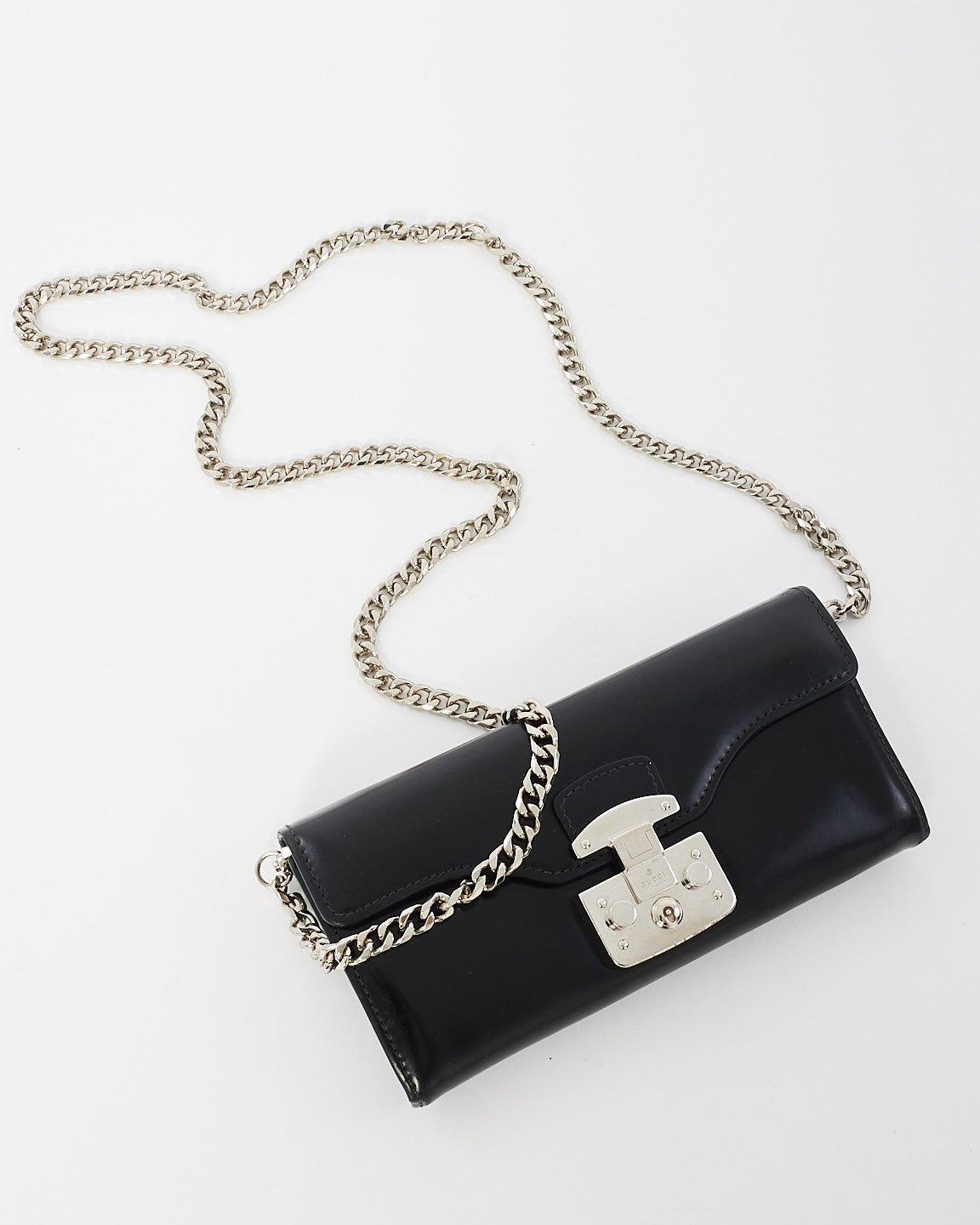 Portefeuille long Gucci en cuir noir Lady Lock sur chaîne