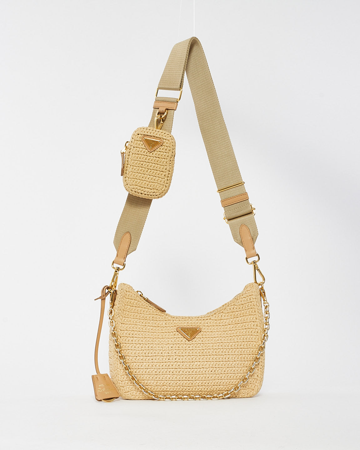 Prada Beige Raffia 2005 Re-Edition Crochet Crossbody Bag