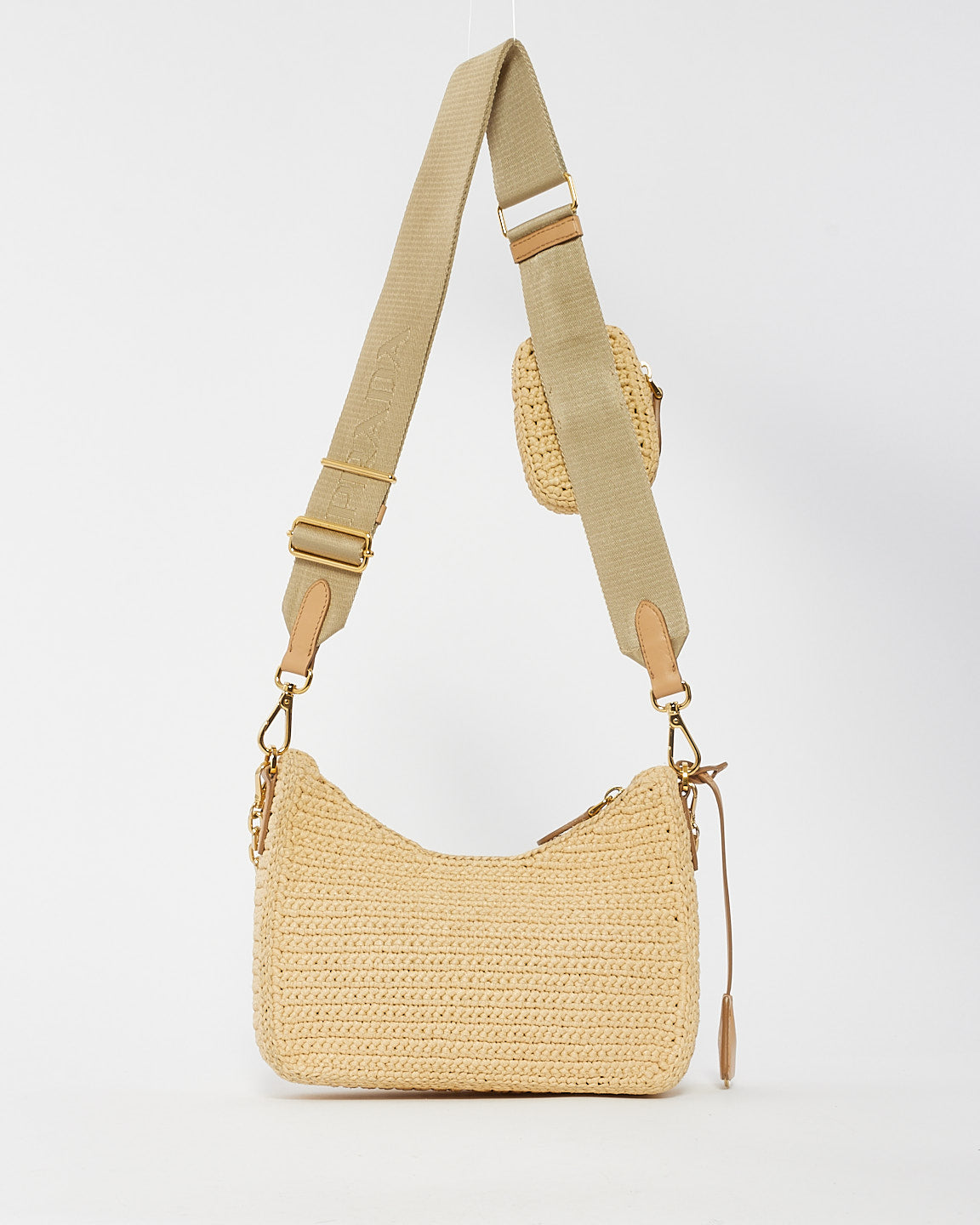 Prada Beige Raffia 2005 Re-Edition Crochet Crossbody Bag