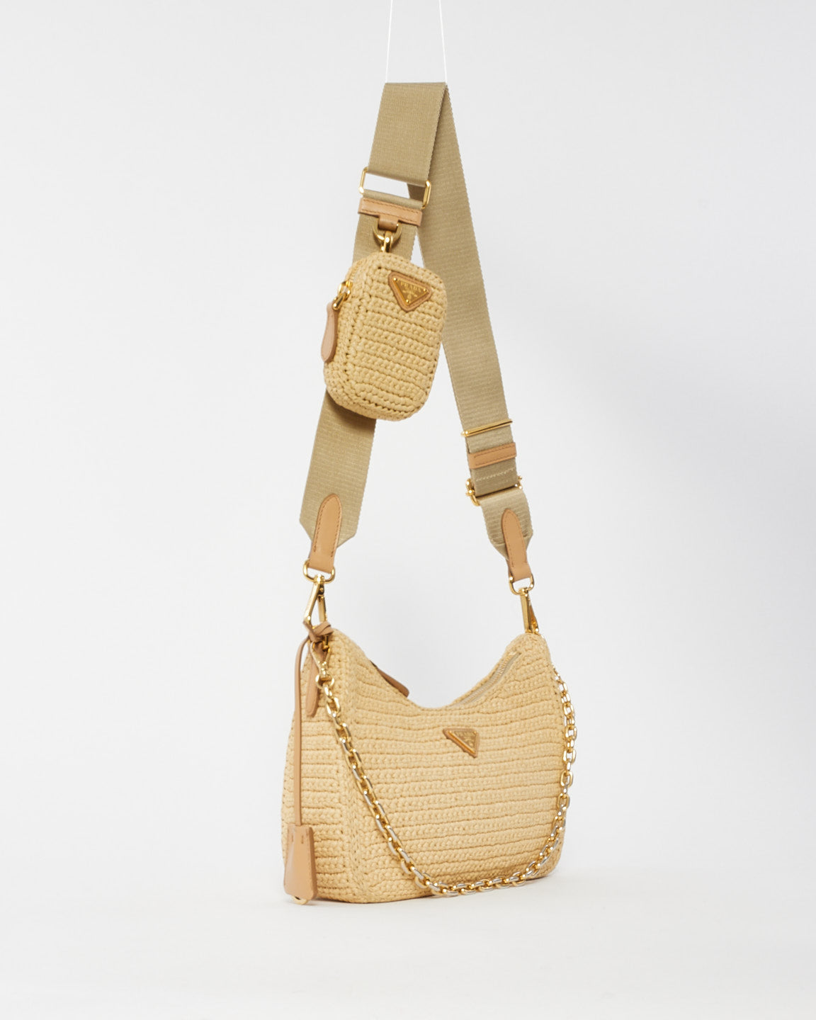 Prada Beige Raffia 2005 Re-Edition Crochet Crossbody Bag