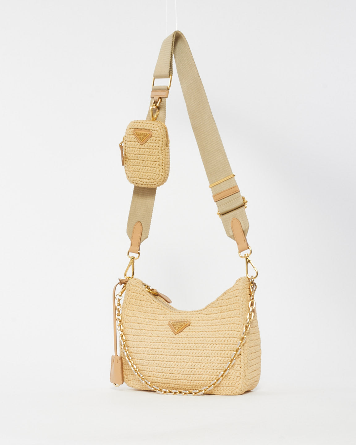 Prada Beige Raffia 2005 Re-Edition Crochet Crossbody Bag