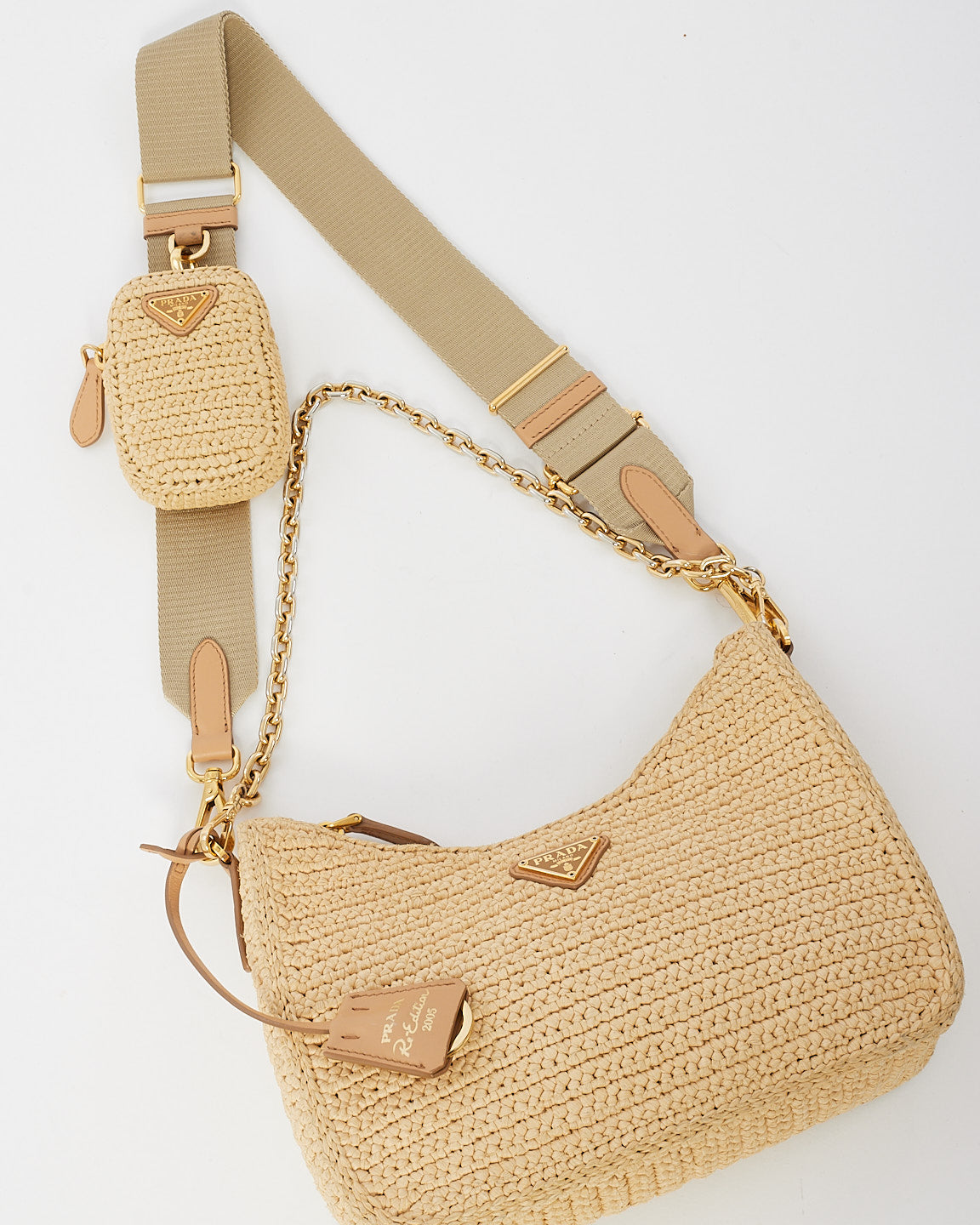 Prada Beige Raffia 2005 Re-Edition Crochet Crossbody Bag