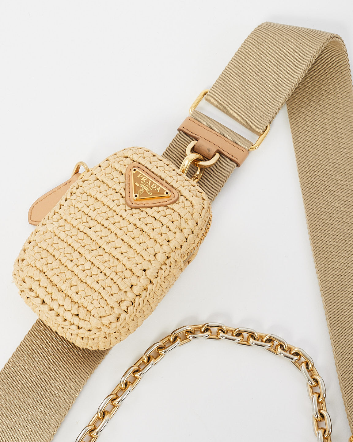 Prada Beige Raffia 2005 Re-Edition Crochet Crossbody Bag