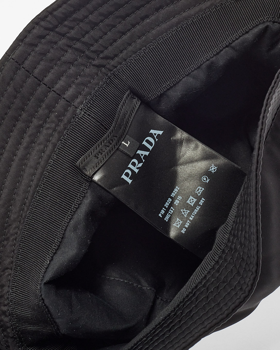 Prada Black Nylon Logo Bucket Hat - L