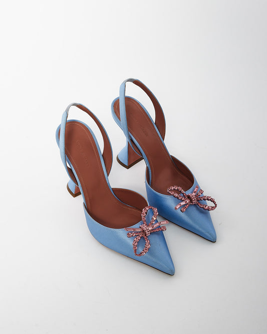 Amina Muaddi Blue Satin 
Pink Rosie Slingback Pumps - 40