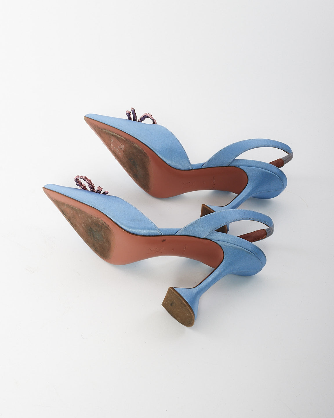 Amina Muaddi Blue Satin 
Pink Rosie Slingback Pumps - 40