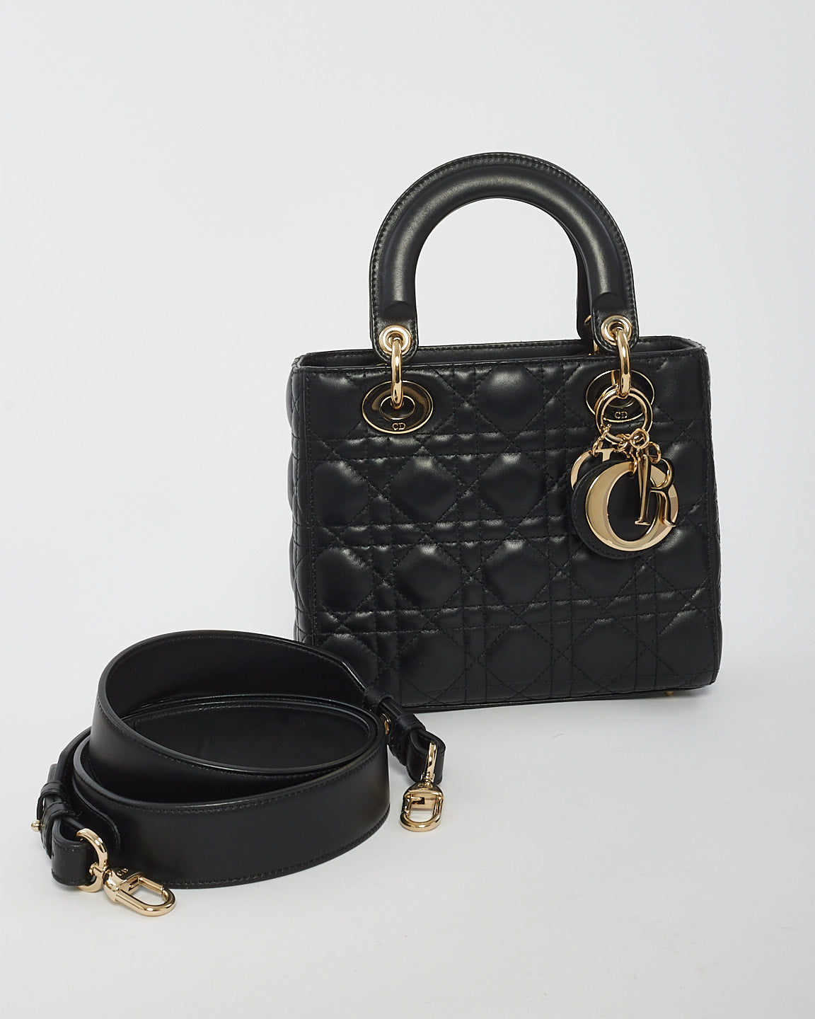 Dior Black Lambskin Leather Small Lady Dior Bag