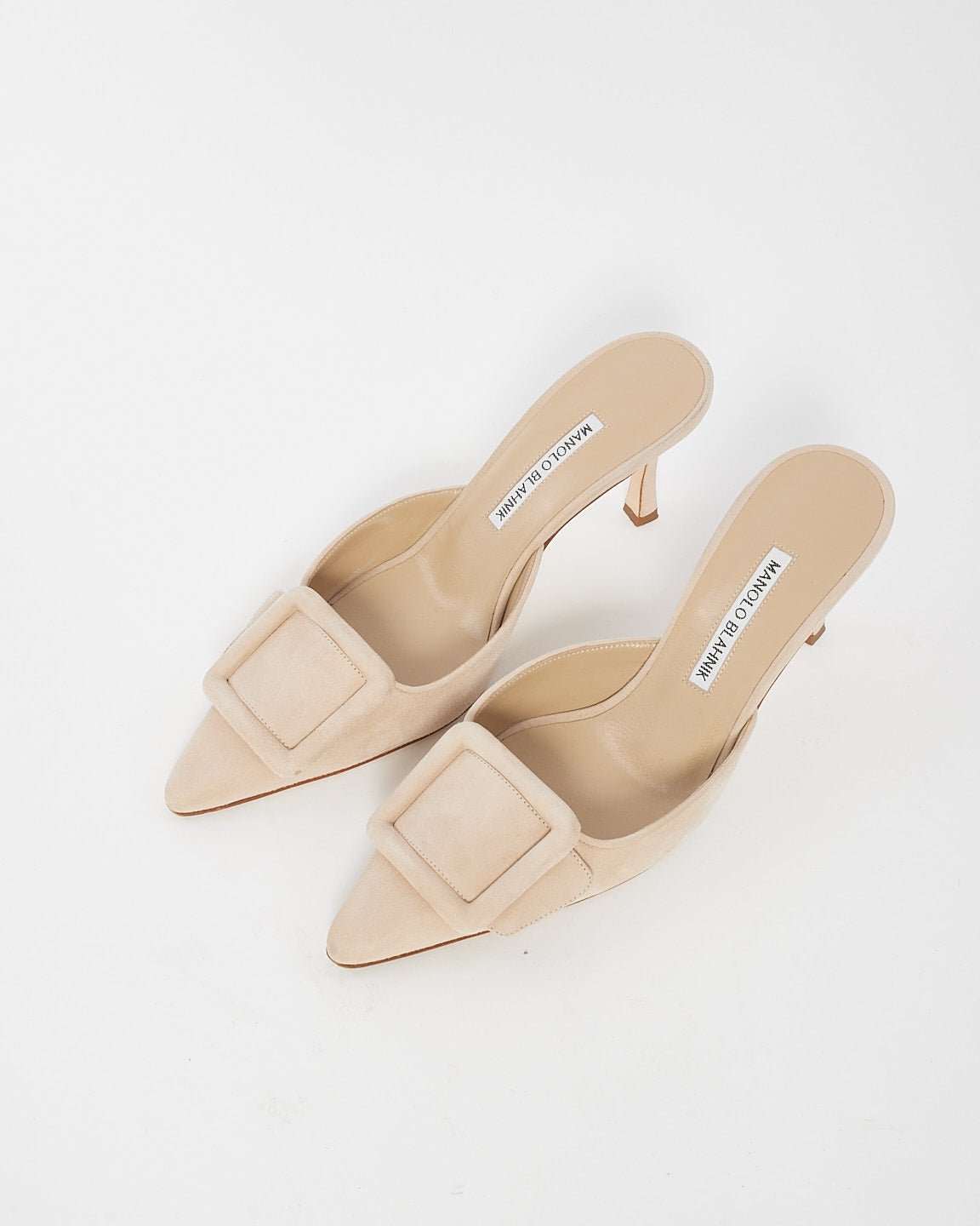 Manolo Blahnik Beige Suede Maysale 75mm Mule Pumps - 38