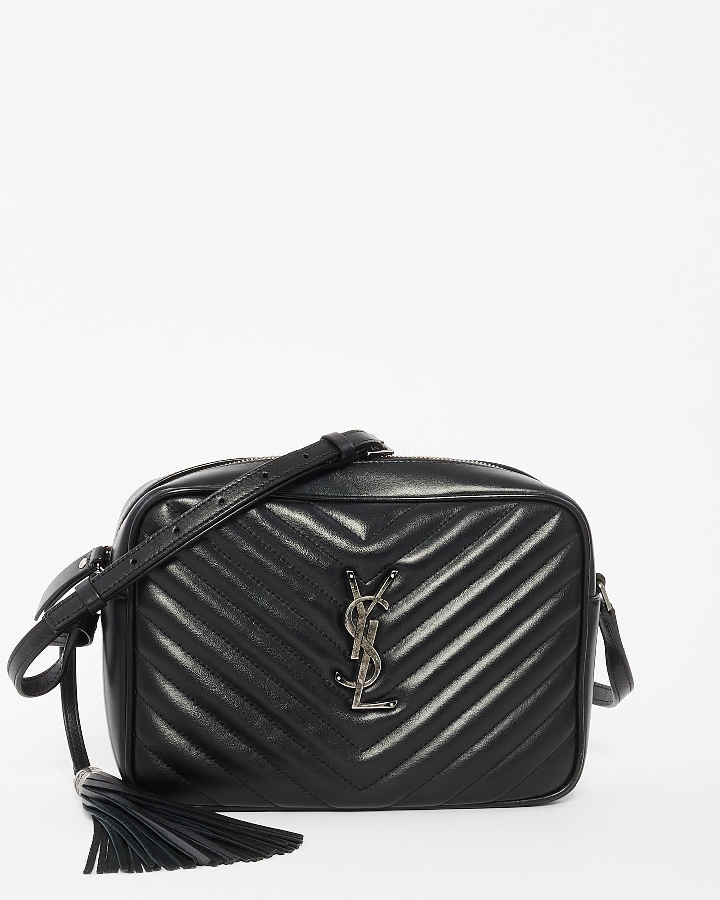 Saint Laurent Black Chevron Quilted Leather Lou Camera Bag