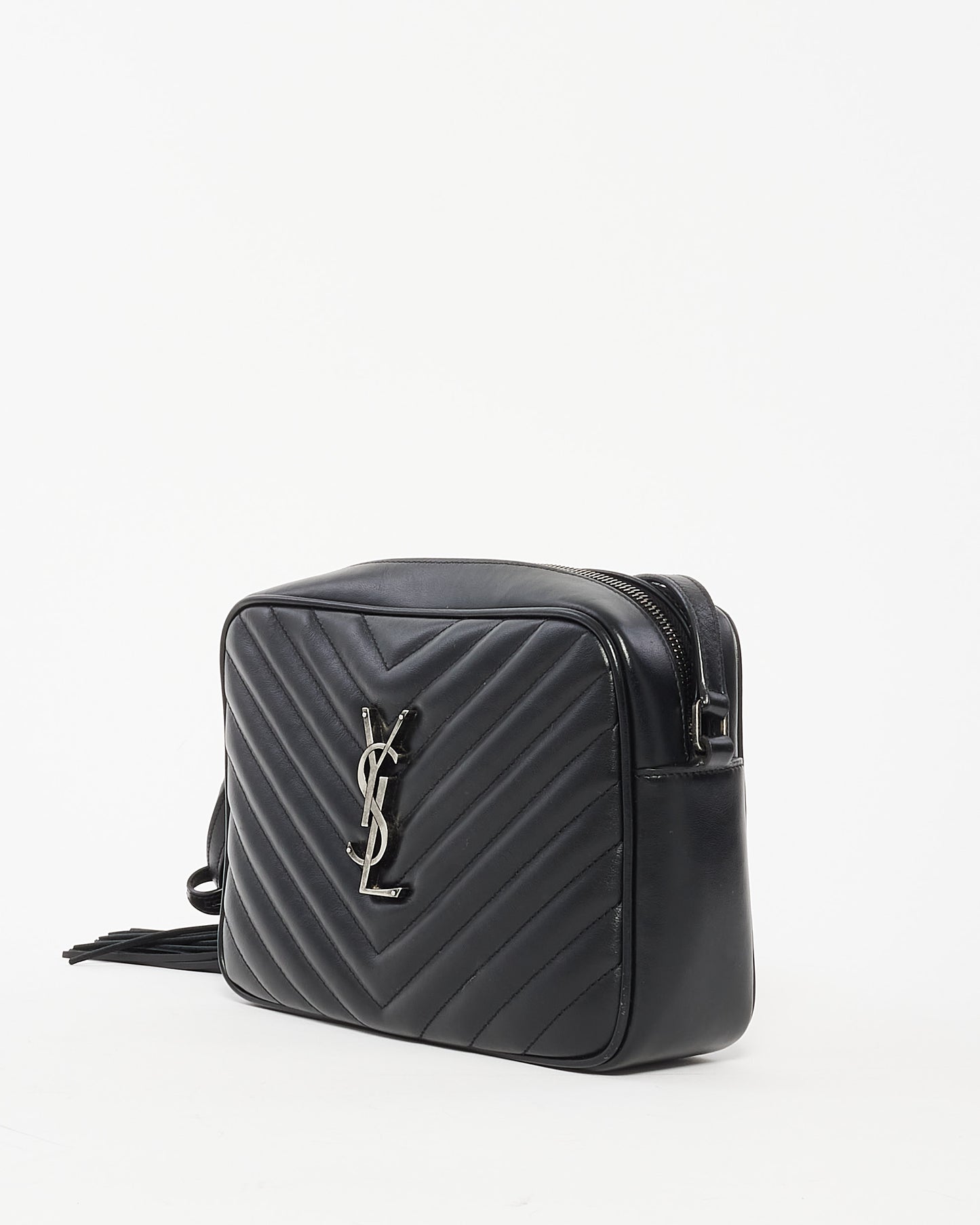 Saint Laurent Black Chevron Quilted Leather Lou Camera Bag