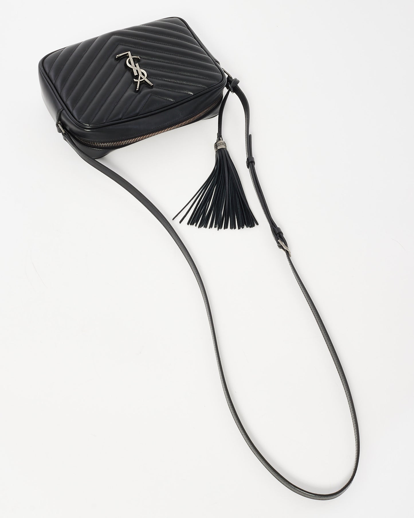 Saint Laurent Black Chevron Quilted Leather Lou Camera Bag