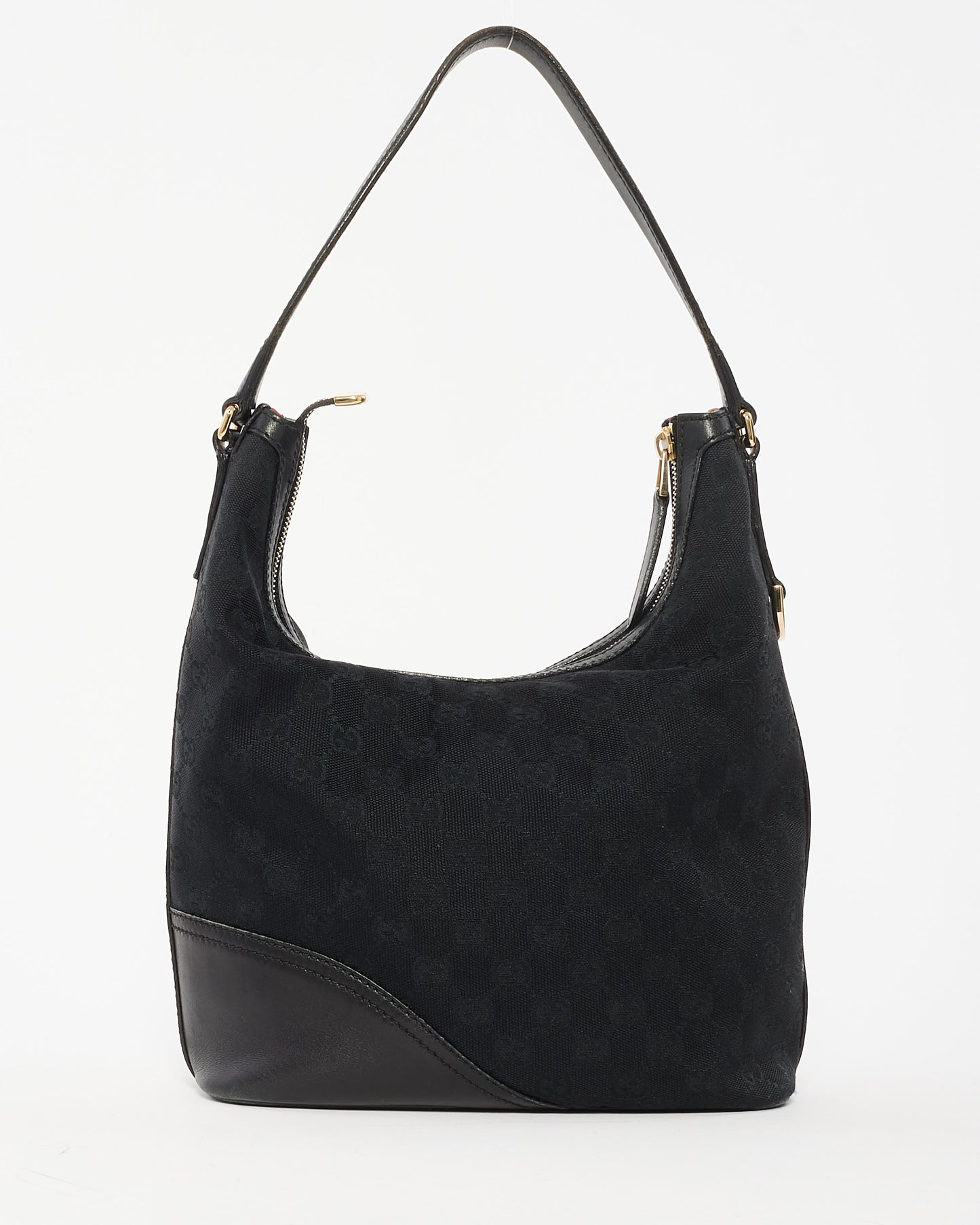 Gucci Black Monogram Canvas GG Logo Hobo Bag