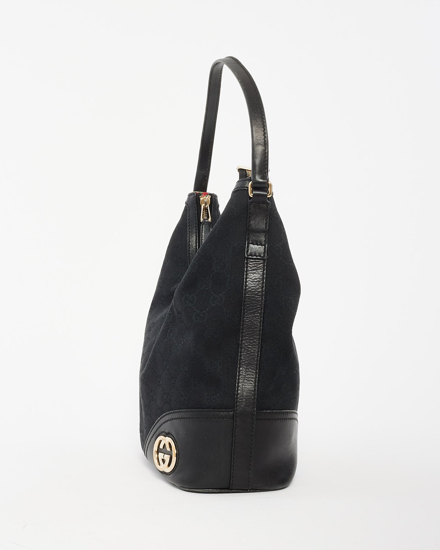 Gucci Black Monogram Canvas GG Logo Hobo Bag