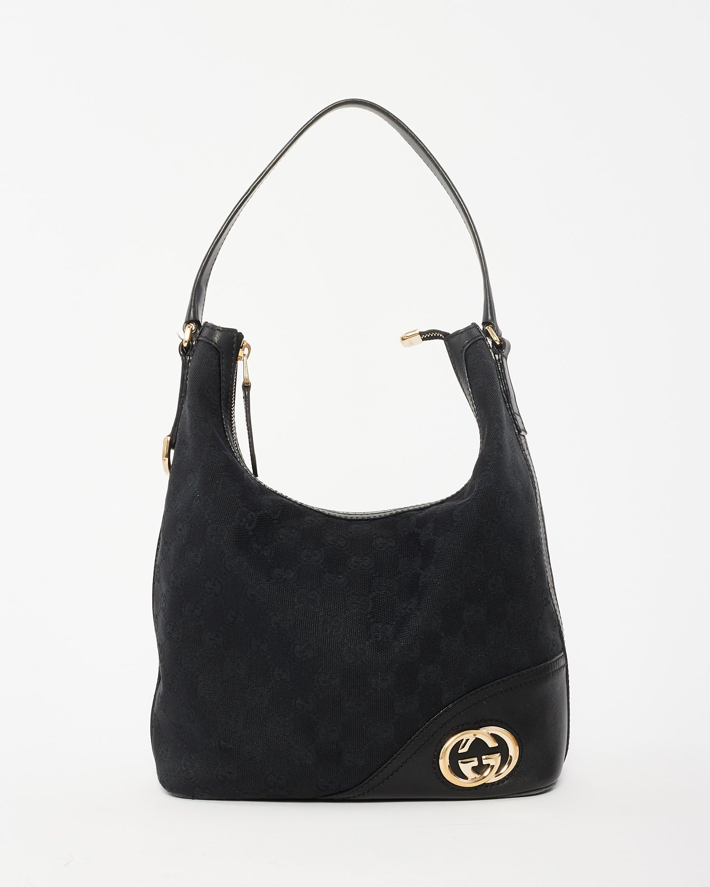 Gucci Black Monogram Canvas GG Logo Hobo Bag