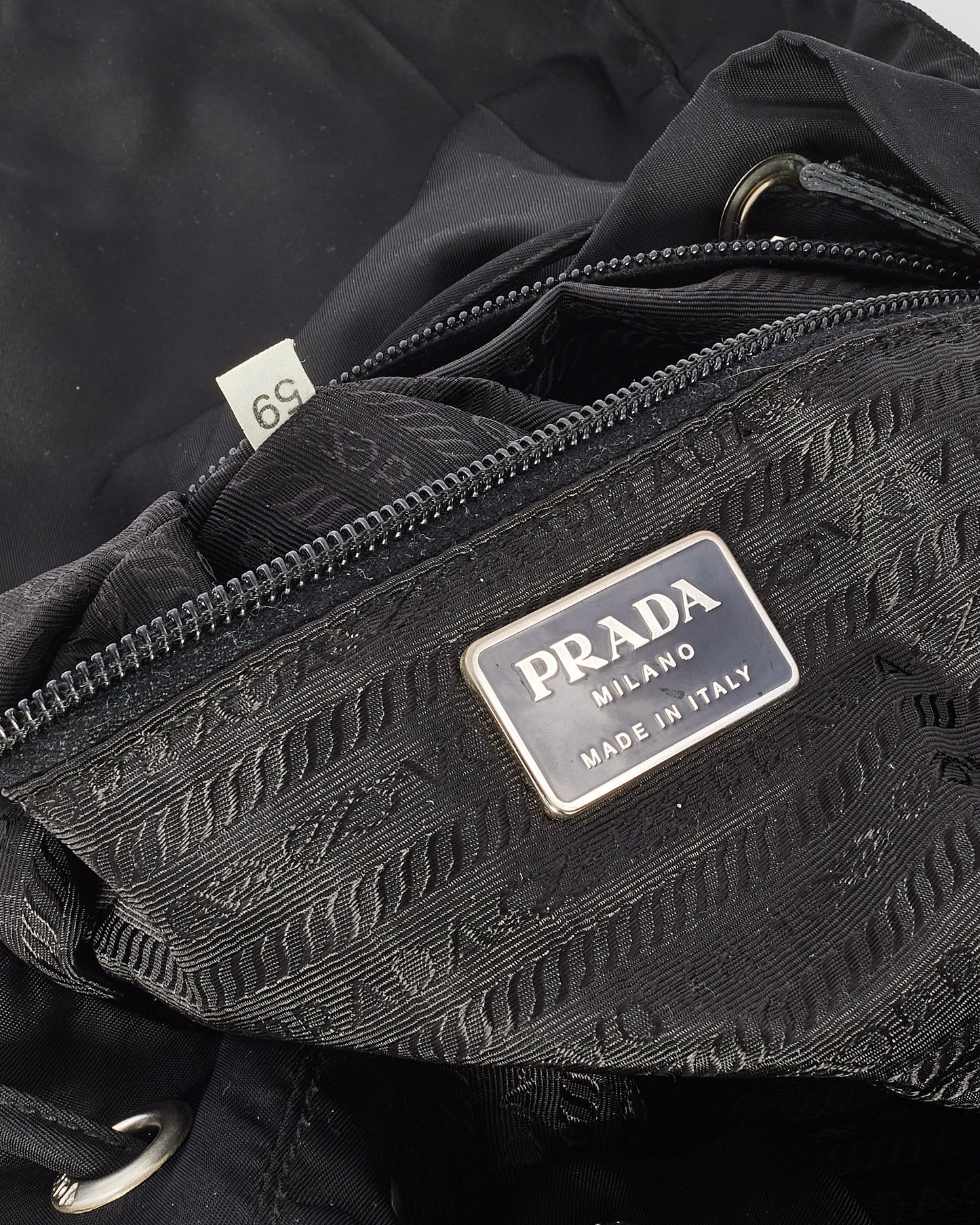 Prada Black Nylon Double Front Pocket Drawstring Backpack