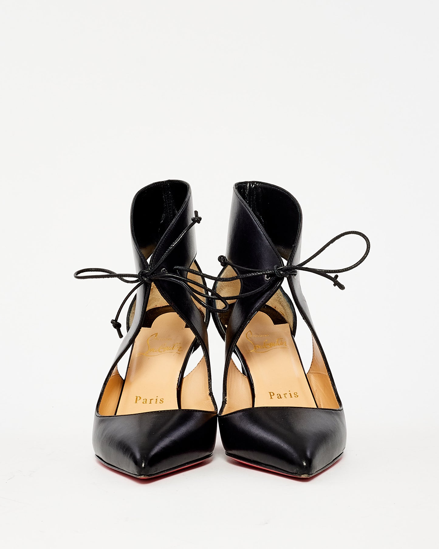 Christian Louboutin Black Leather Lace Up Pumps - 36