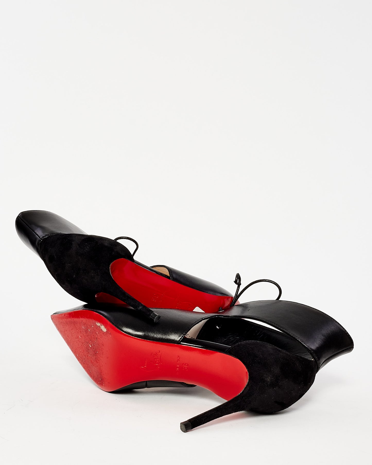 Christian Louboutin Black Leather Lace Up Pumps - 36