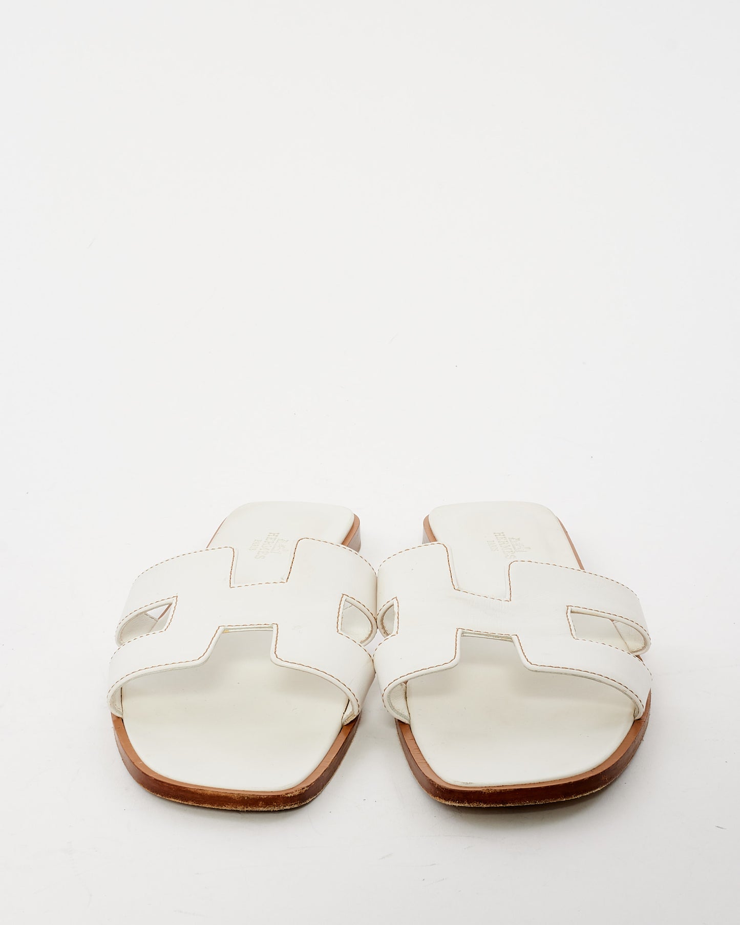 Hermès White Leather Oran Sandals - 40