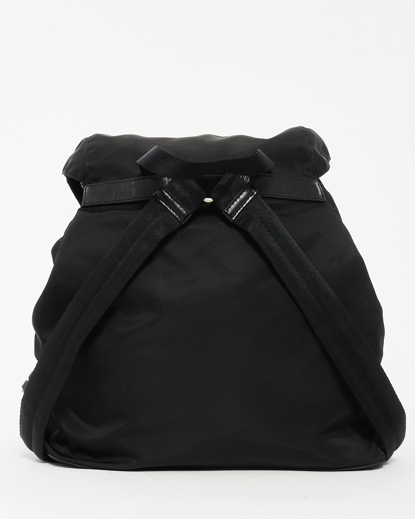 Prada Black Nylon Double Front Pocket Drawstring Backpack