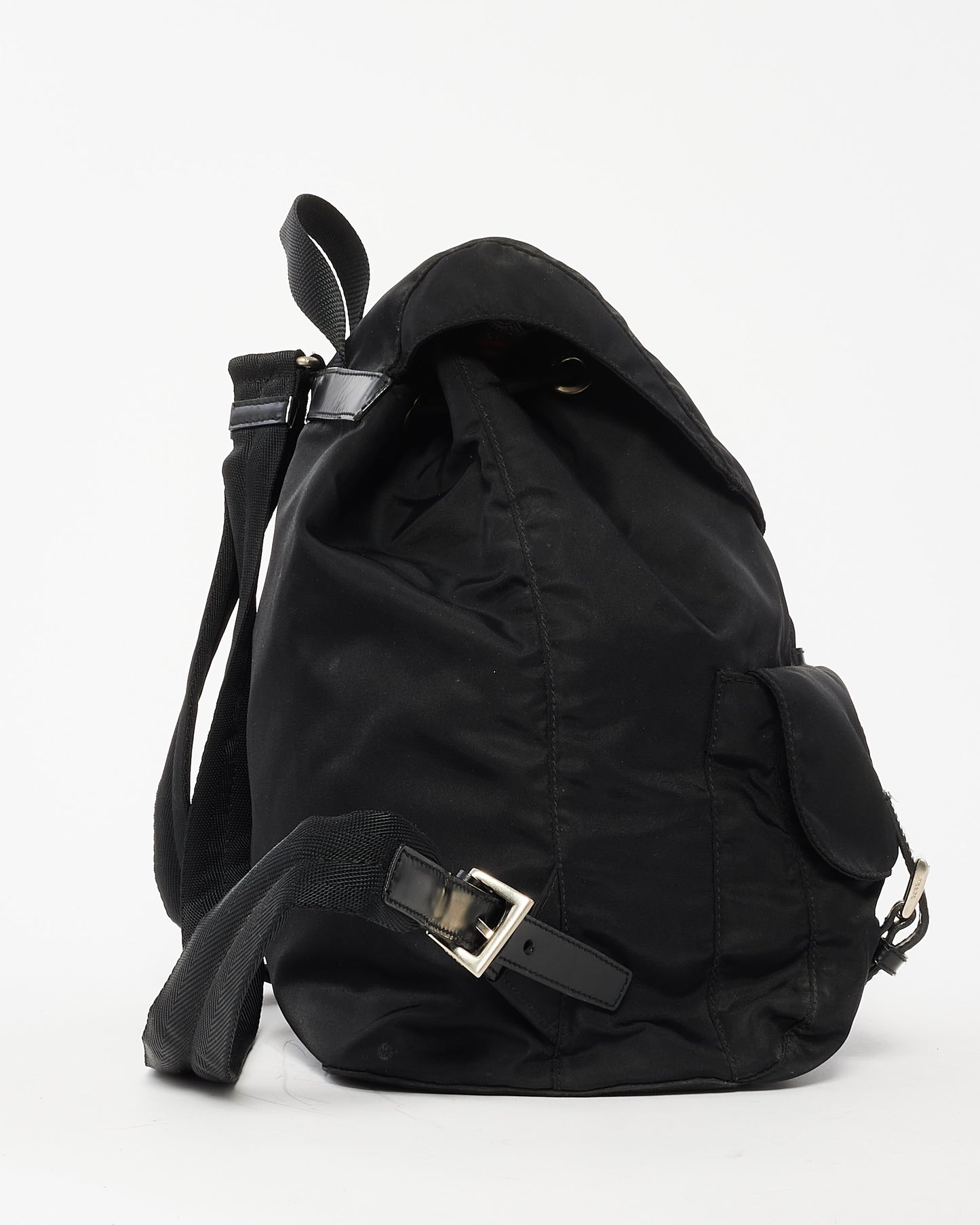 Prada Black Nylon Double Front Pocket Drawstring Backpack