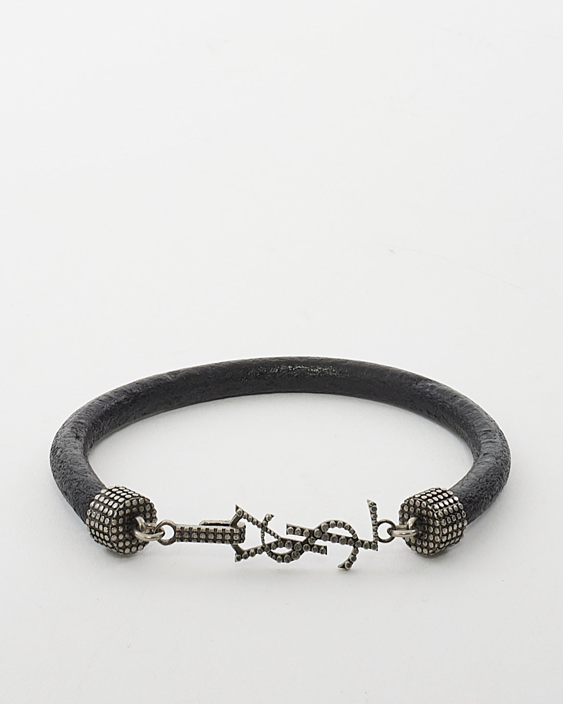 Saint Laurent Black Leather 
Metal Logo Bracelet