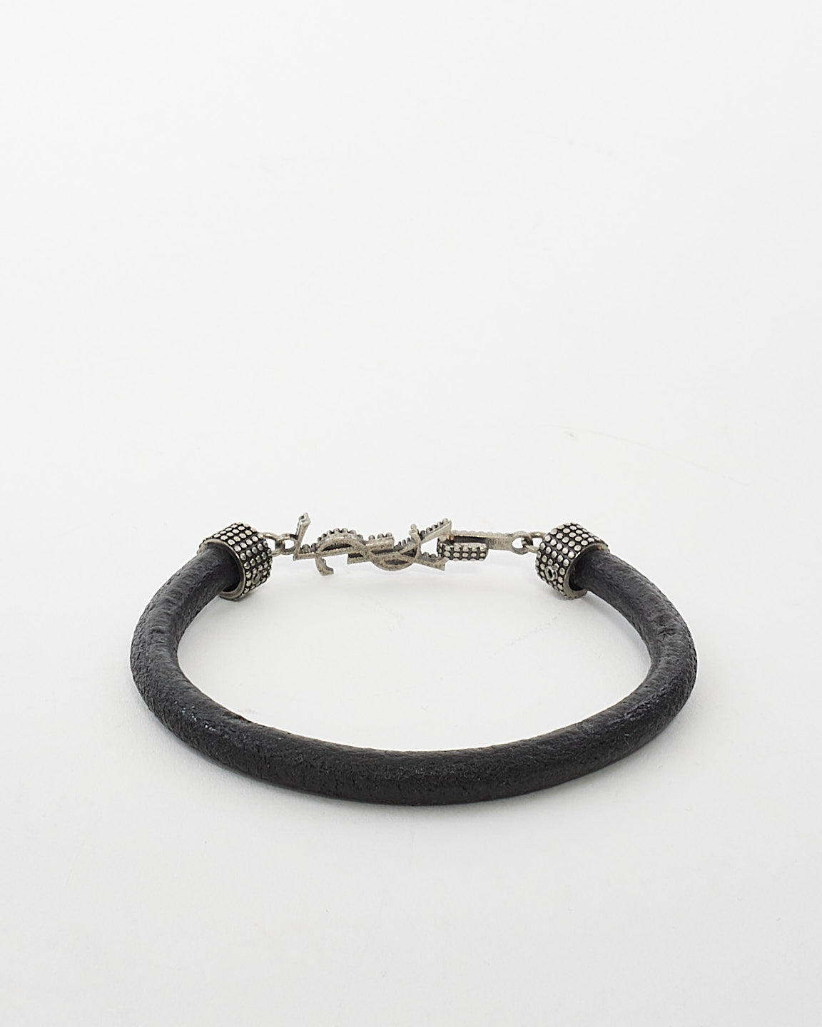 Saint Laurent Black Leather 
Metal Logo Bracelet