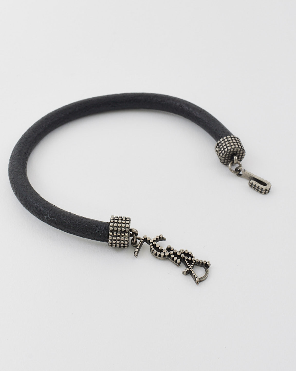 Saint Laurent Black Leather 
Metal Logo Bracelet