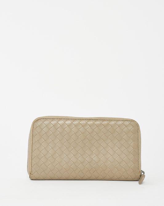 Bottega Veneta Grey Intrecciato Leather Long Zip Wallet