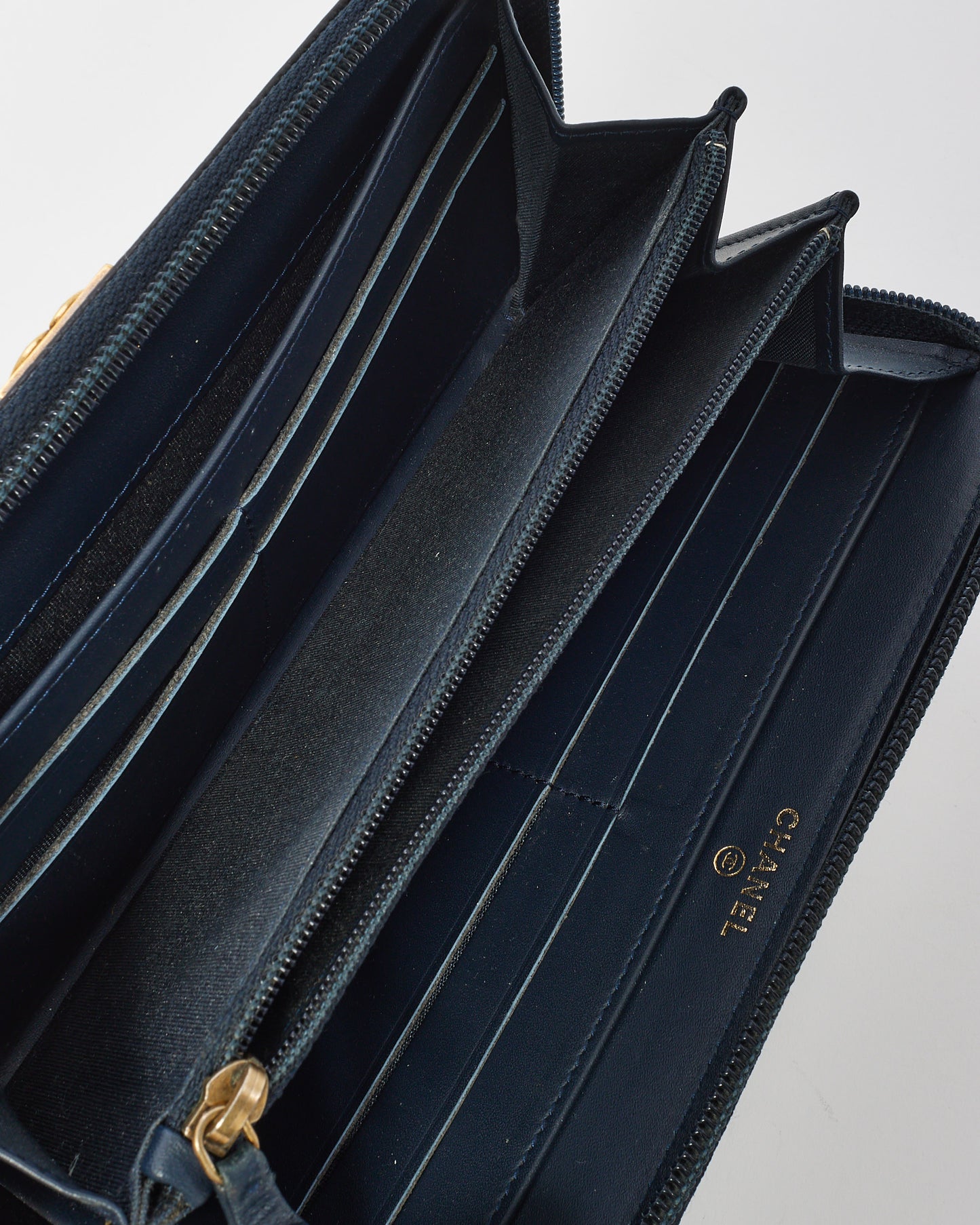 Chanel Navy Long Boy Zip Wallet