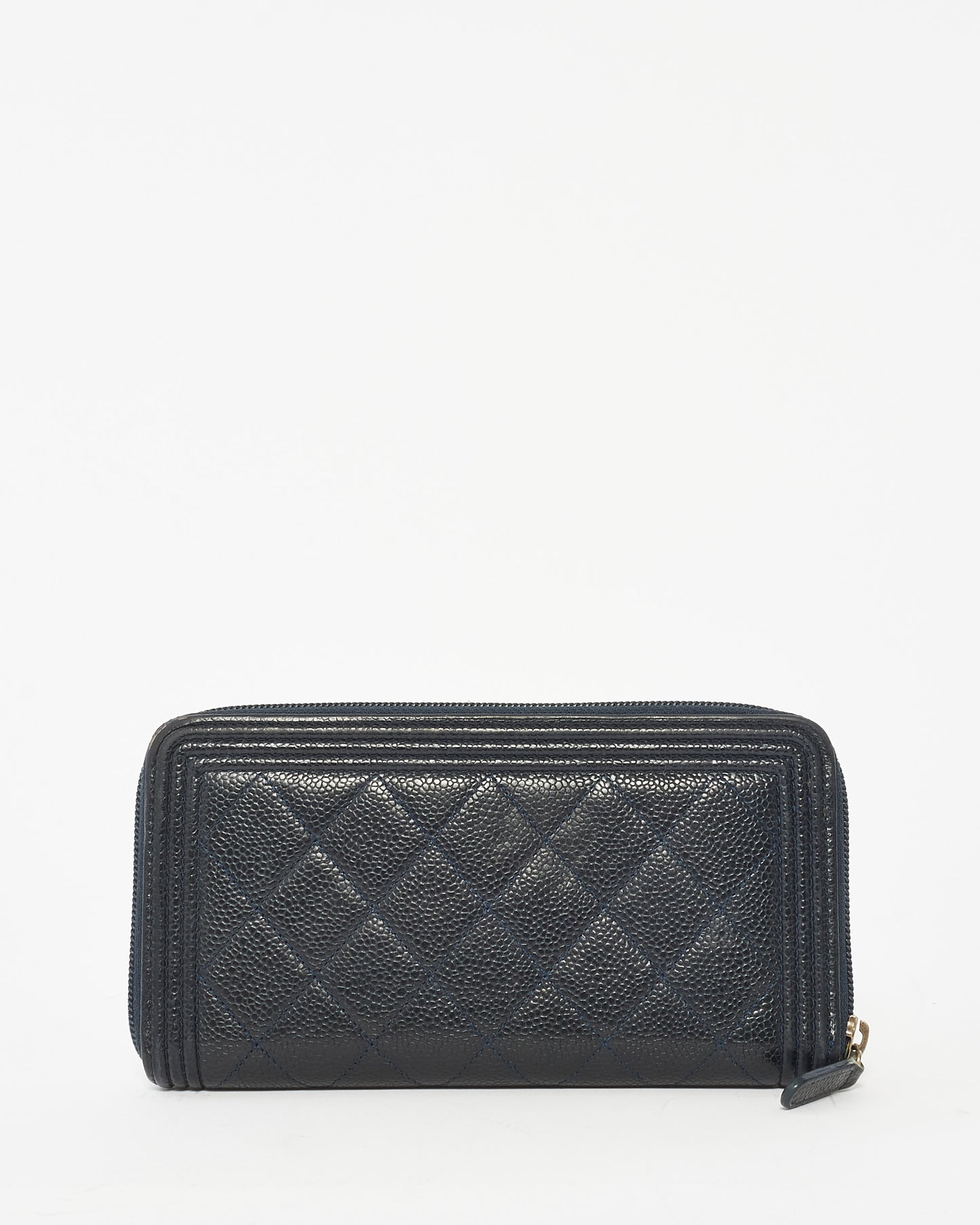 Chanel Navy Long Boy Zip Wallet