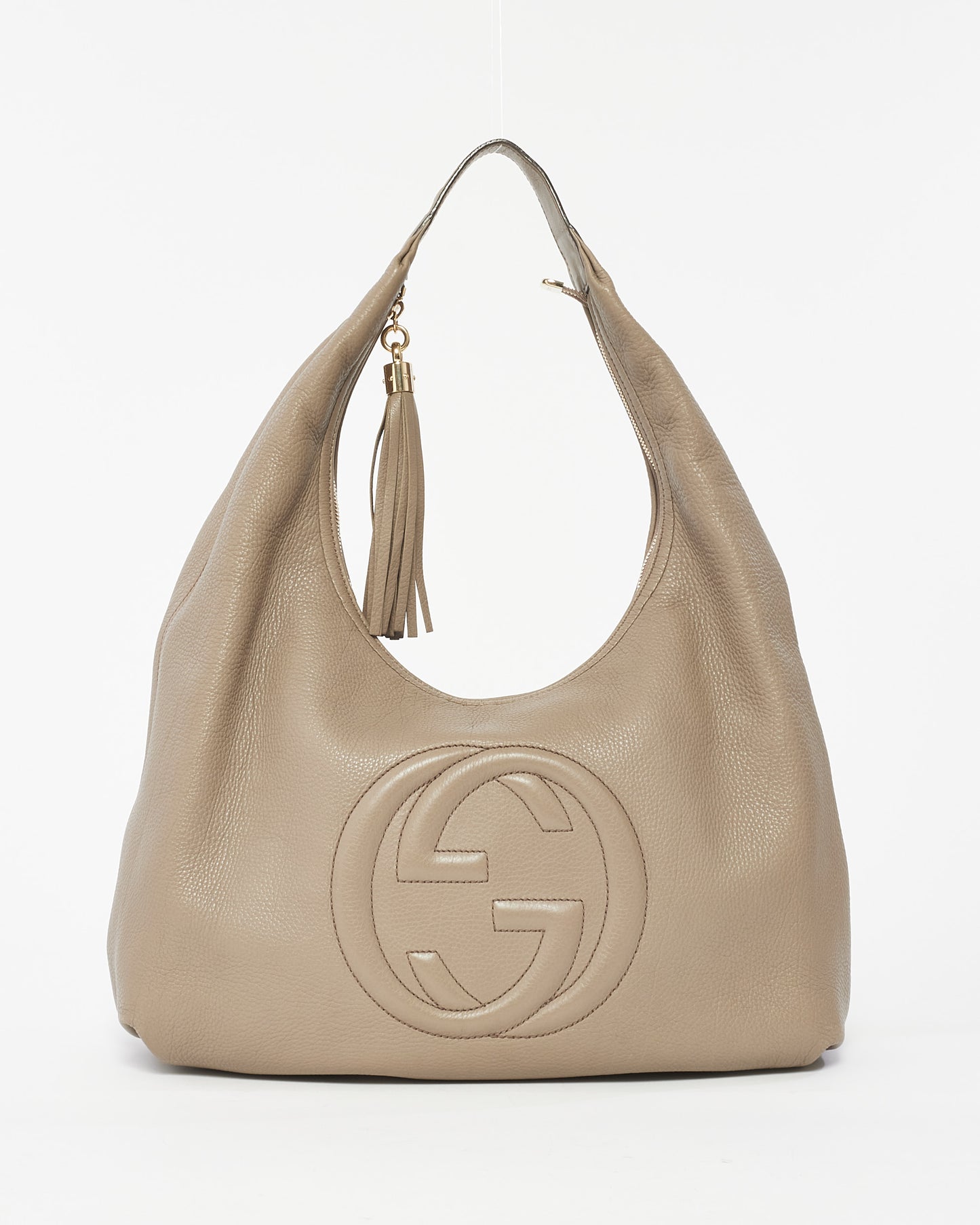 Gucci Grey Leather Embossed Logo Soho Hobo Shoulder Bag