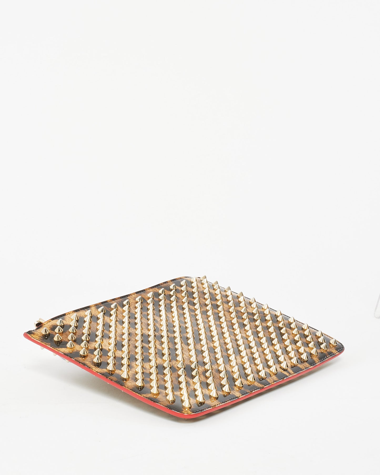 Christian Louboutin Patent Leopard Studded Clutch Bag