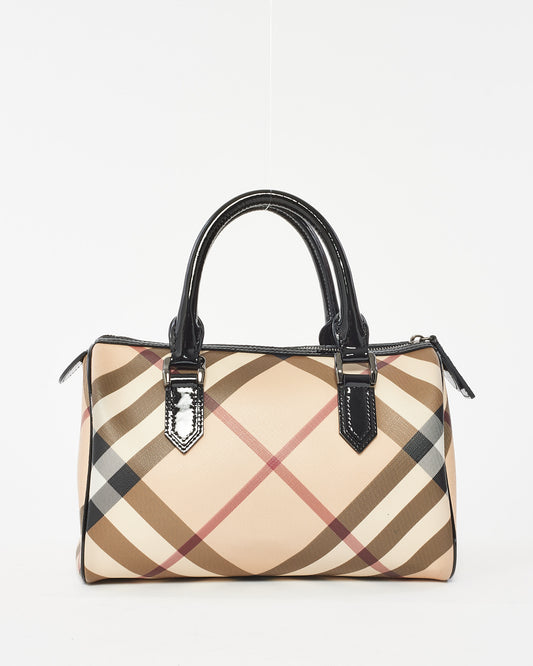 Burberry Beige 
Black Nova Check Canvas and Patent Leather Chester Boston Bag