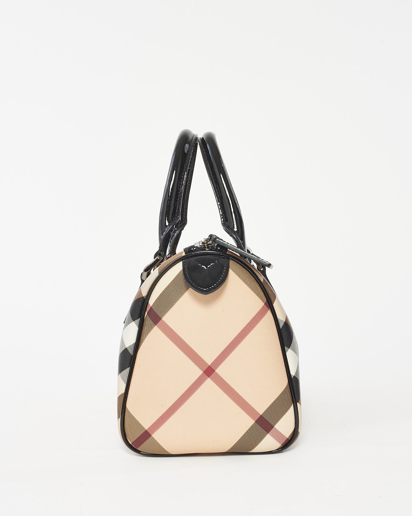 Burberry Beige 
Black Nova Check Canvas and Patent Leather Chester Boston Bag