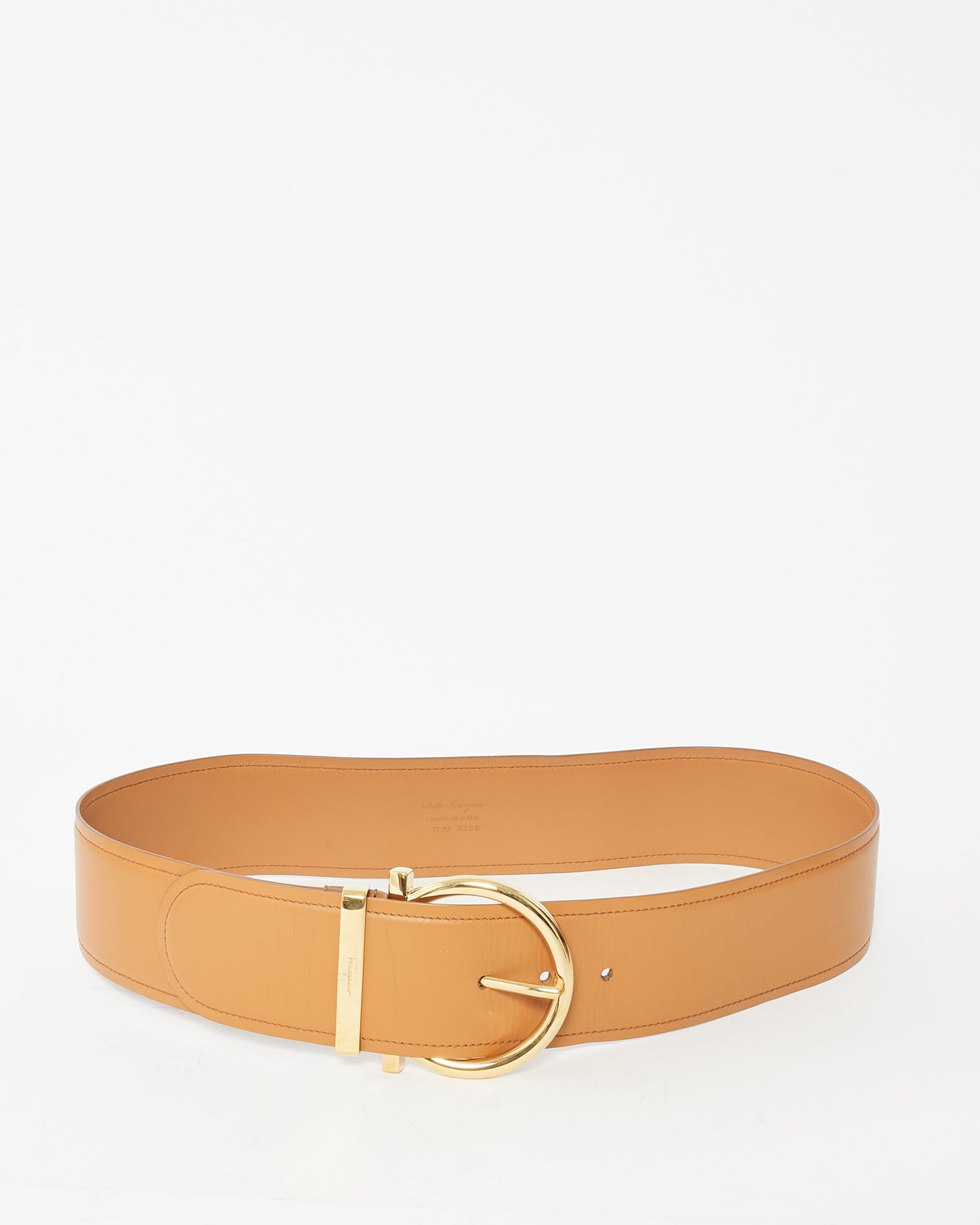 Salvatore Ferragamo Tan Leather GHW Large Belt - 85