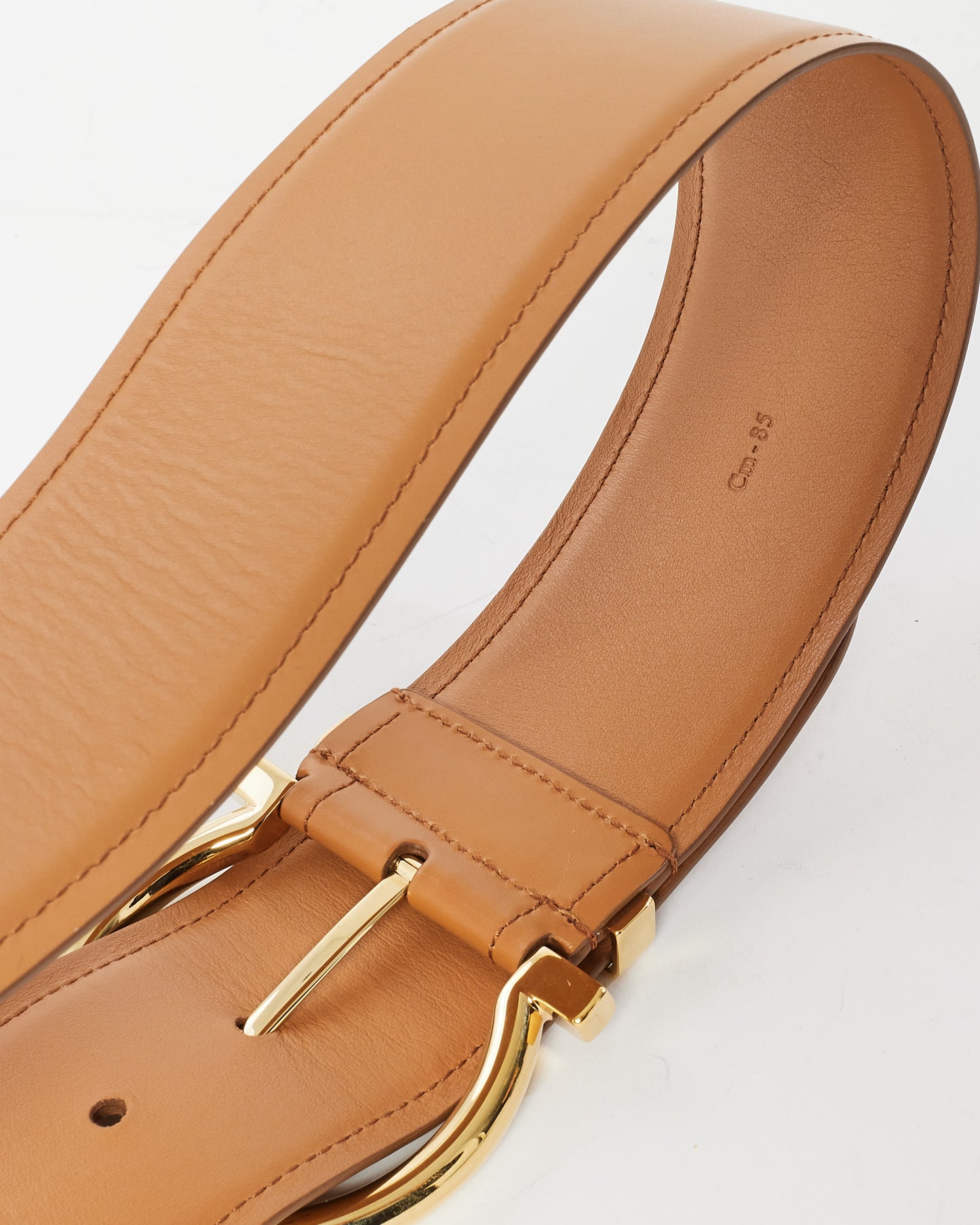 Salvatore Ferragamo Tan Leather GHW Large Belt - 85