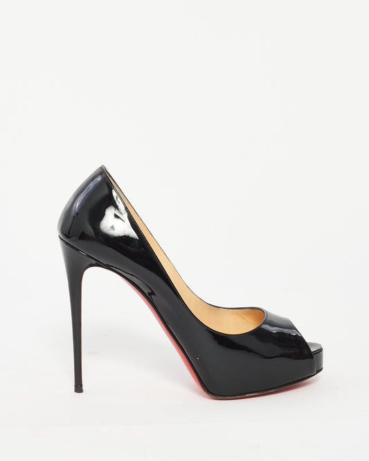 Christian Louboutin Black Patent Leather Very Prive Peep Toe Pumps  120 - 37