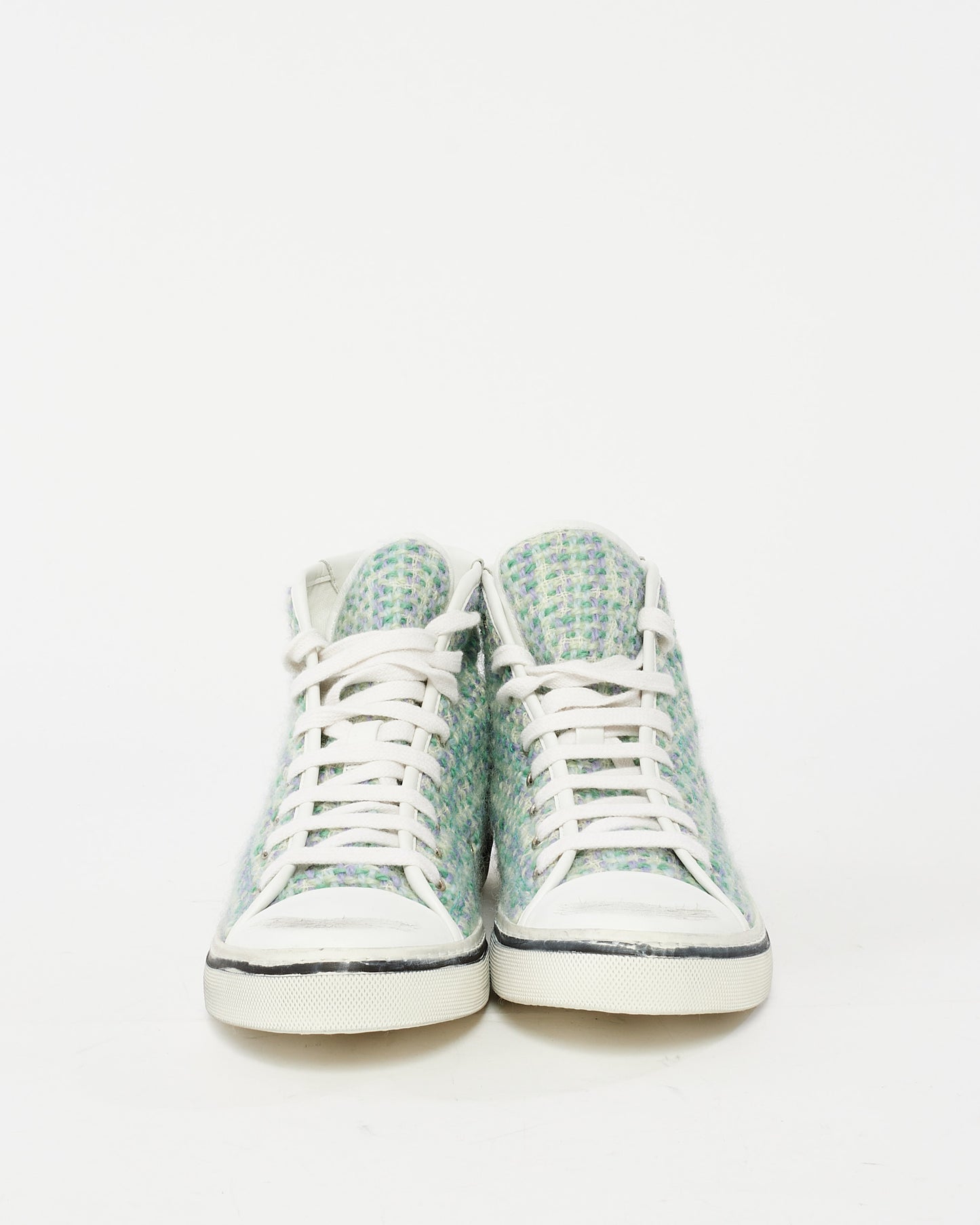 Saint Laurent Green 
White Tweed Hight Top Sneakers - 40