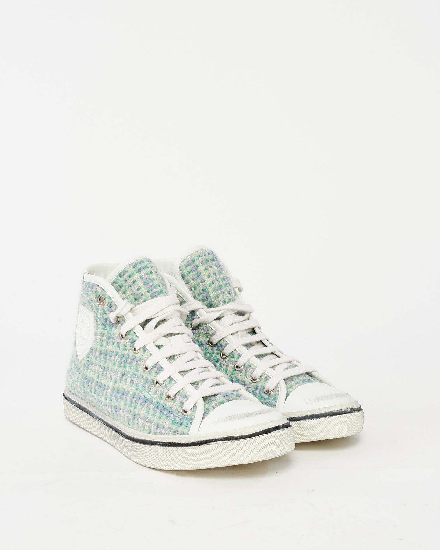 Saint Laurent Green 
White Tweed Hight Top Sneakers - 40